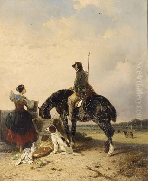 Hunter At Rest Oil Painting by Jozef Jodocus Moerenhout