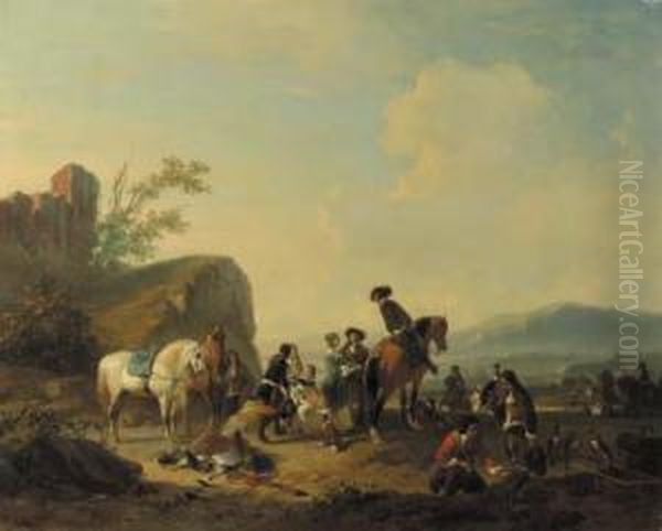 The Falconry Oil Painting by Jozef Jodocus Moerenhout