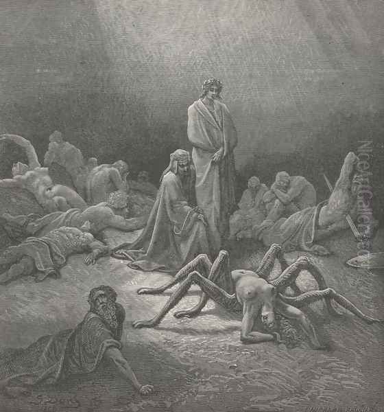 O fond Arachne! thee I also saw (Canto XII., line 43) Oil Painting by Gustave Dore