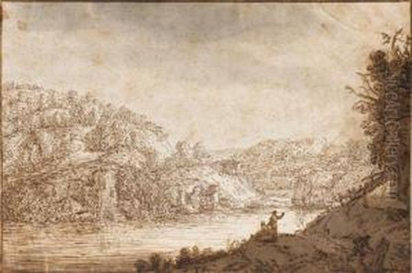 River Landscape With Ruins And Boats Oil Painting by Claes Cornelisz Moeyaert