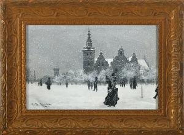 A Winter Scene From Kristianstad Oil Painting by Ludvig Mogelgaard