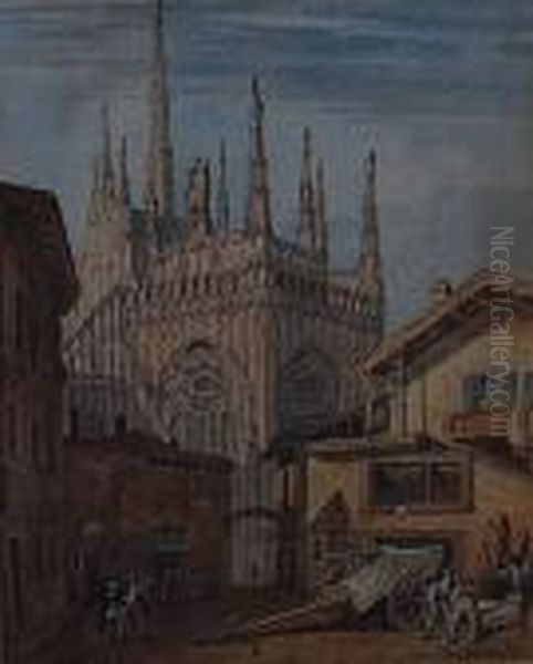 A Continental Town Scene With Cathedral Oil Painting by John Mogford