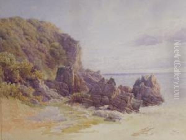 A Rocky Seashore Oil Painting by John Mogford