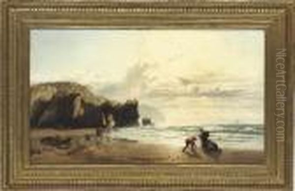 Cockle Gatherers On The Cornish Coast Oil Painting by John Mogford