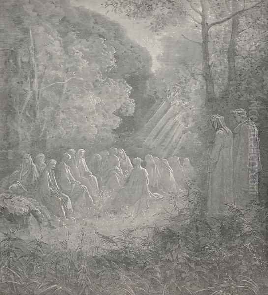 Here chanting I beheld those spirits sit (Canto VII., line 91) Oil Painting by Gustave Dore