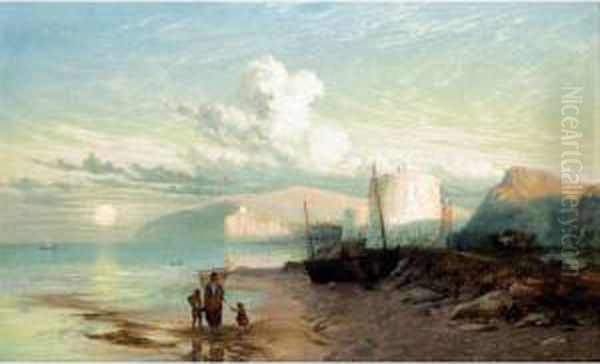 A Beach Scene At Sunrise Oil Painting by John Mogford