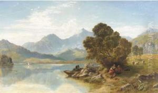 A Still Mountain Lake Oil Painting by John Mogford