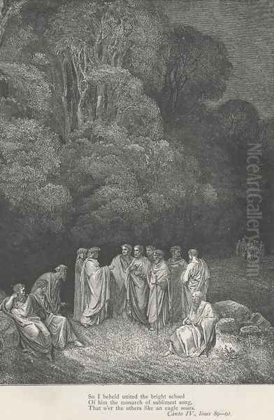 So I beheld united the bright school (Canto IV., line 89) Oil Painting by Gustave Dore