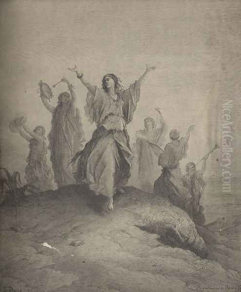 Jephthah Met By His Daughter Oil Painting by Gustave Dore