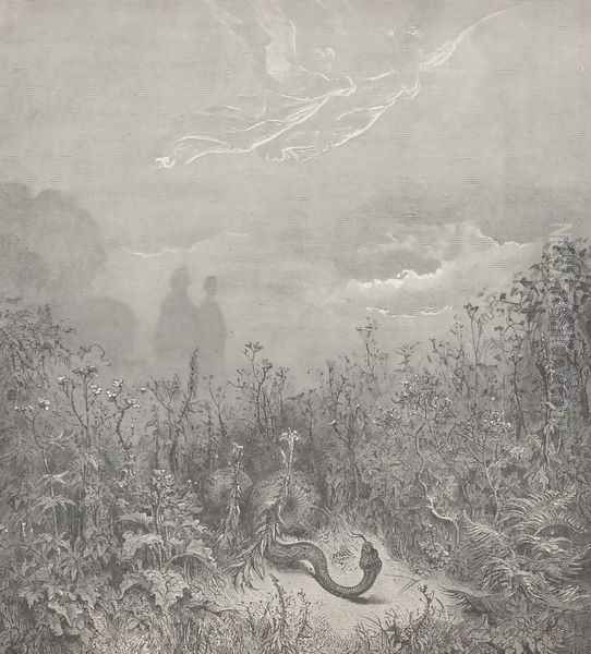 The serpent fled; (Canto VIII., line 116) Oil Painting by Gustave Dore