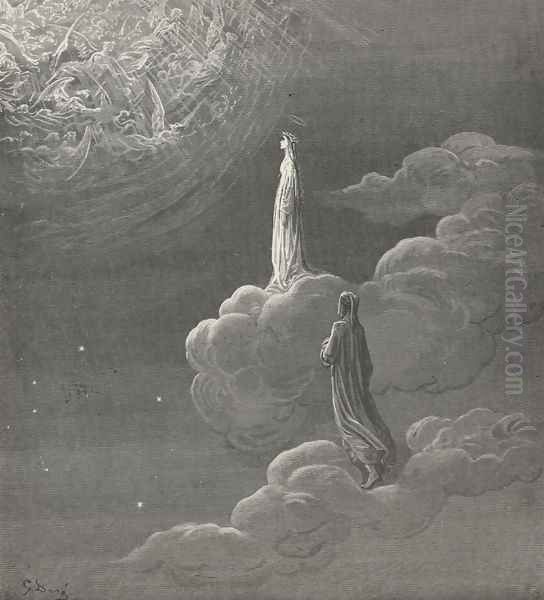 I beheld myself, Sole with my lady, to more lofty bliss Translated (Canto XIV., lines 82-83) Oil Painting by Gustave Dore