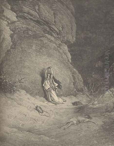 Hagar In The Wilderness Oil Painting by Gustave Dore