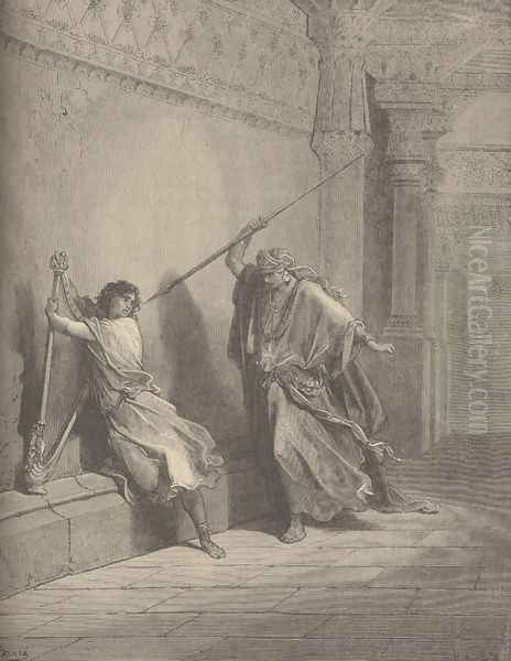 Saul And David Oil Painting by Gustave Dore