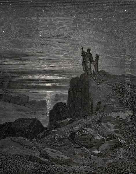 The Inferno, Canto 34, lines 133: Thus issuing we again beheld the stars. Oil Painting by Gustave Dore