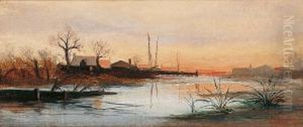 Bord De Lescaut Au Soleil Couchant Oil Painting by John Henry Mohrmann