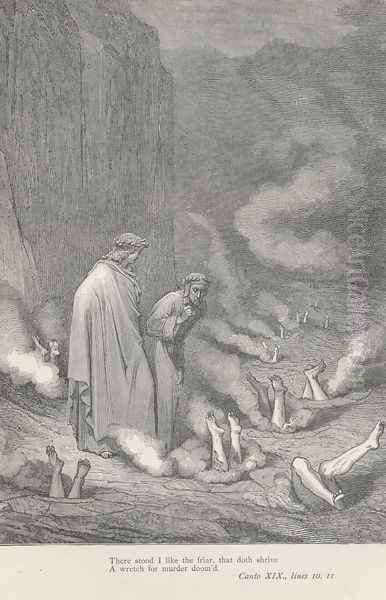 There stood I like the friar, (Canto XIX., line 10) Oil Painting by Gustave Dore