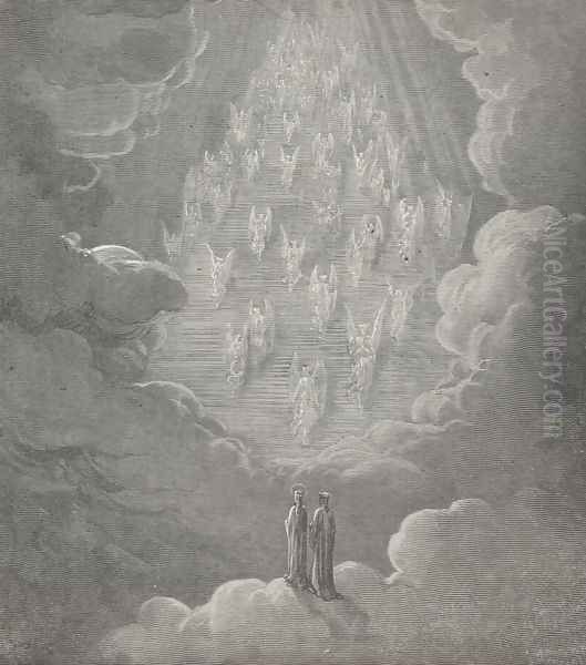 A ladder, which my ken pursued in vain, (Canto XXI., line 29) Oil Painting by Gustave Dore