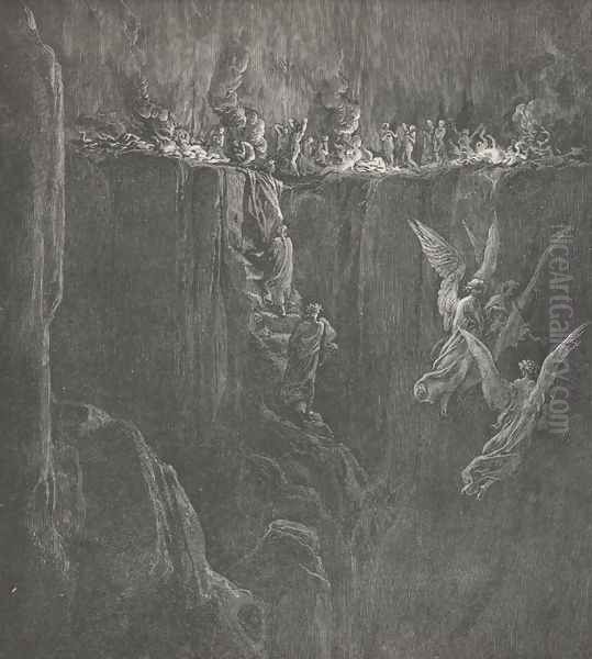 Strict rein must in this place direct the eyes. A little swerving and the way is lost. (Canto XXV., lines122-123) Oil Painting by Gustave Dore