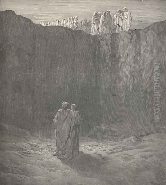 spirits, that toward us mov'd their steps, (Canto III., line 60) Oil Painting by Gustave Dore