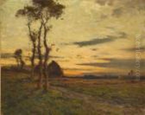 Paysage Aux Meules De Foin Oil Painting by Maurice Moisset