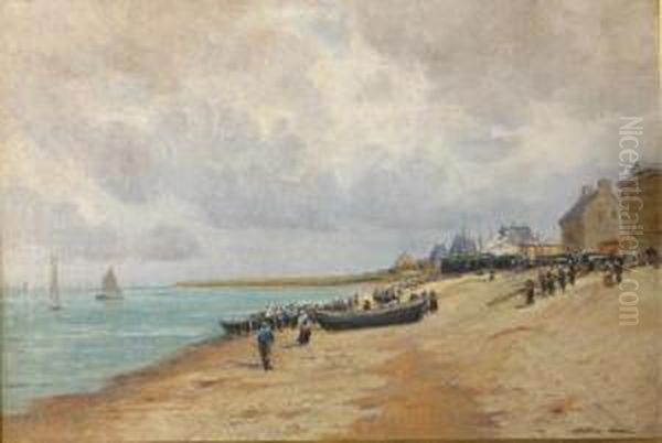 Retour Des Barques De Peche Sur Une Plage Normande Oil Painting by Maurice Moisset