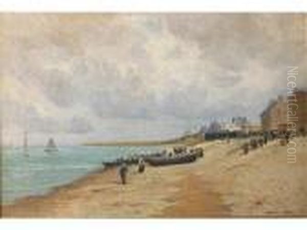 Retour Des Barques De Peche Sur Uneplage Normande Oil Painting by Maurice Moisset