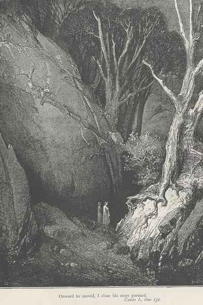 Onward he moved, I close his steps pursued. (Canto I., line 132) Oil Painting by Gustave Dore