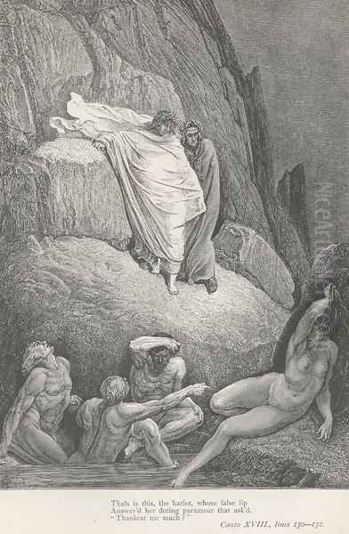 Thais is this, the harlot (Canto XVIII., line 130) Oil Painting by Gustave Dore