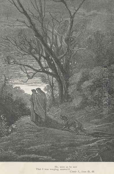 He, soon as he saw That I was weeping, answer'd (Canto I., lines 87-88) Oil Painting by Gustave Dore