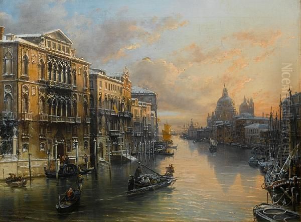 The Grand Canal In Winter, Venice Oil Painting by Frederico Moja