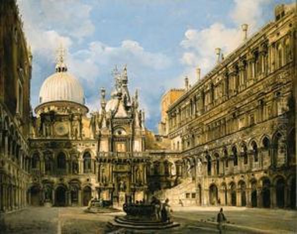 The Courtyard Of The Doge's Palace, Venice Oil Painting by Frederico Moja