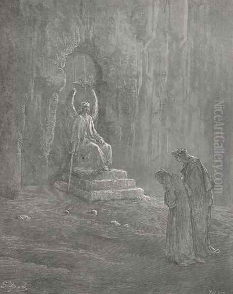 And one who watch'd, but spake not yet a word. (Canto IX, line 72) Oil Painting by Gustave Dore