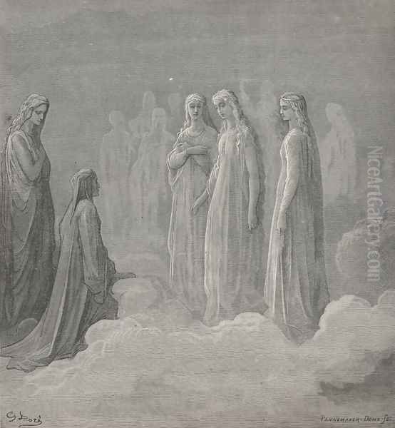 That on white forehead set a pearl as strong (Canto III., line 14) Oil Painting by Gustave Dore