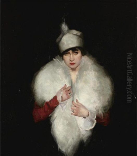 Woman In White Fur Wrap by Maurice, Morris Molarsky