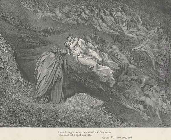 Love brought us to one death: Caina waits (Canto V., line 105) Oil Painting by Gustave Dore