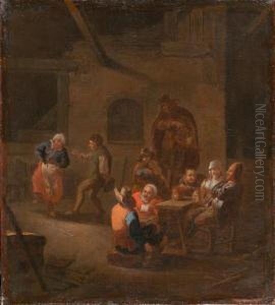 Bauerngesellschaft Bei Trunk Und Tanz. Oil Painting by Bartholomeus Molenaer