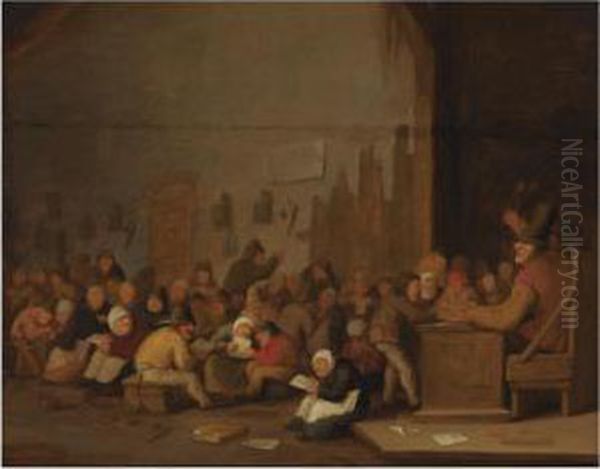 A School Room Interior With 
Children Reading And Playing, A Teacherseated Behind A Desk On The Right Oil Painting by Bartholomeus Molenaer