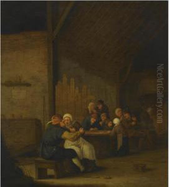 A Tavern Scene With Peasants Drinking And Smoking Oil Painting by Bartholomeus Molenaer