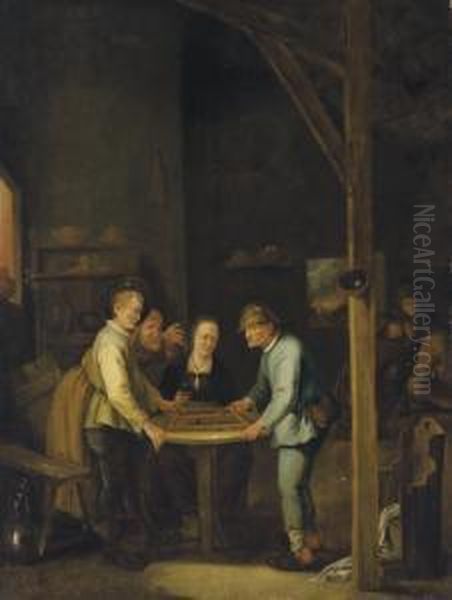 Paysans Jouant Dans Un Interieur by Bartholomeus Molenaer