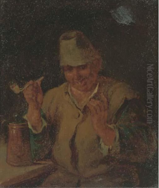 A Peasant Smoking And Drinking Oil Painting by Bartholomeus Molenaer