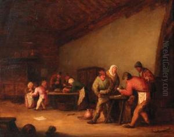 Boors Playing At Cards In A Barn, Children Beyond Oil Painting by Bartholomeus Molenaer