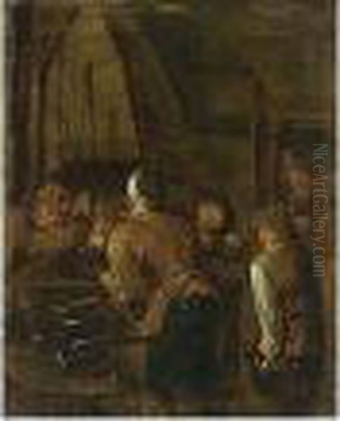 Peasants Taking Coals From A Fireplace Oil Painting by Jan Miense Molenaer