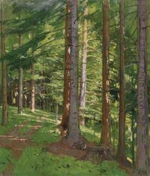 Sunlit Wood Oil Painting by Carl Moll