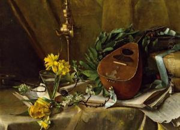 Stillleben Mit Mandoline Und Lorbeerkranz Oil Painting by Carl Moll