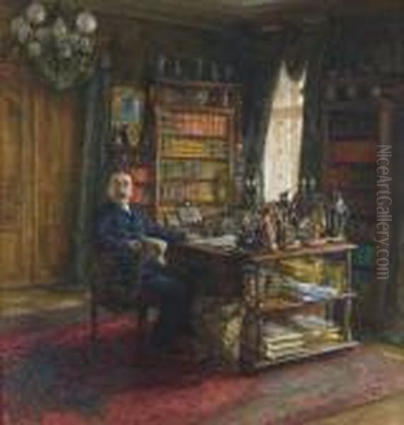 A Connoisseur In His Study Oil Painting by Carl Moll