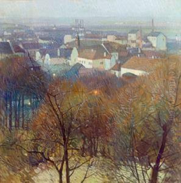 Blick Auf Nusdorf Und Heiligenstadt In Der Dammerung, Um 1905, Signiert C. Moll Oil Painting by Carl Moll