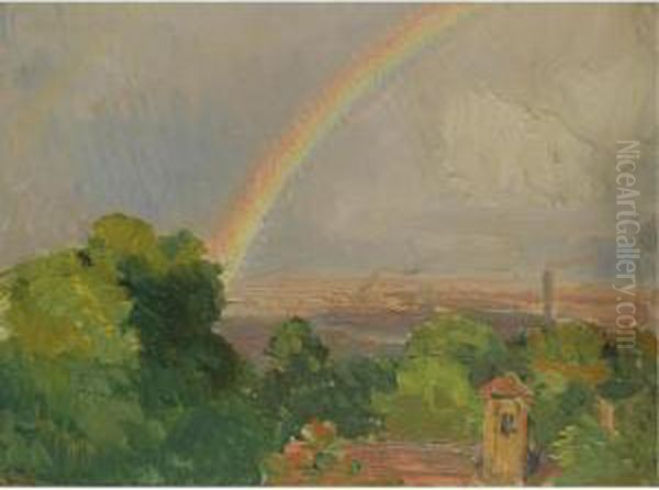 Blick Uber Wien Aus Dem Atelier Des Malers (view Over Vienna From The Artist's Studio) Oil Painting by Carl Moll