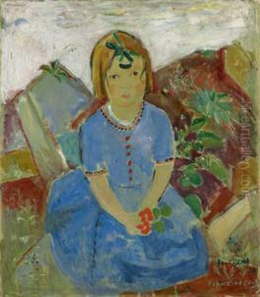 Brigitte In Blau Oil Painting by Oskar Moll