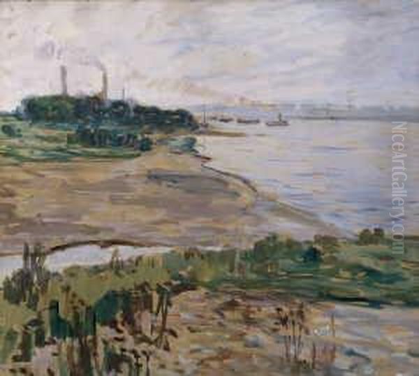 Abenddammerung Am Rhein (bei Schierstein) Oil Painting by Oskar Moll