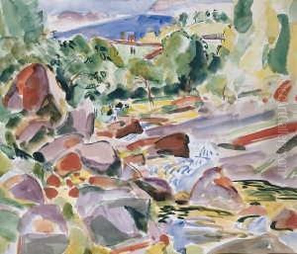 Steiniger Bach In Sudlicher Landschaft Oil Painting by Oskar Moll